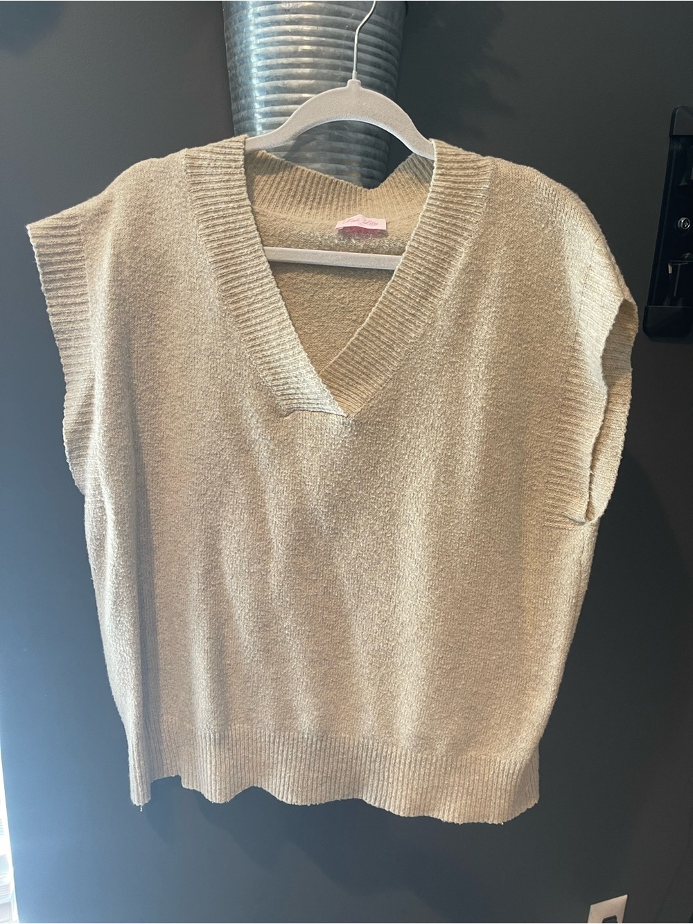 Pink Lily Neutral Beige V-Neck Sweater